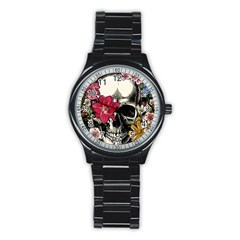 Skull Flowers American Native Dream Catcher Legend Stainless Steel Round Watch by Bedest