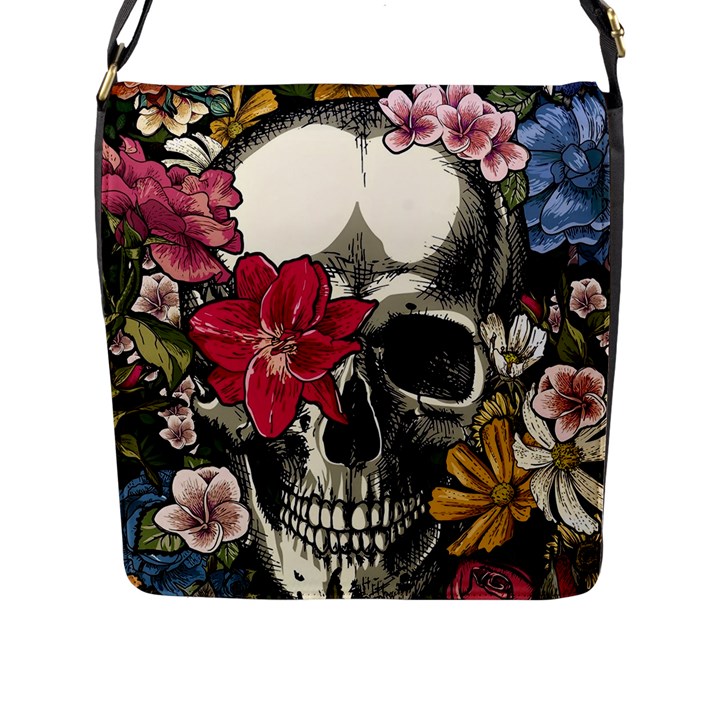 Skull Flowers American Native Dream Catcher Legend Flap Closure Messenger Bag (L)