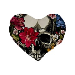 Skull Flowers American Native Dream Catcher Legend Standard 16  Premium Flano Heart Shape Cushions by Bedest