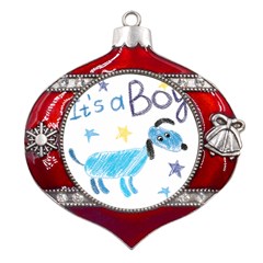 It s A Boy Metal Snowflake And Bell Red Ornament by morgunovaart