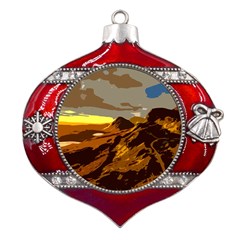 Scotland Monti Mountains Mountain Metal Snowflake And Bell Red Ornament by Cendanart