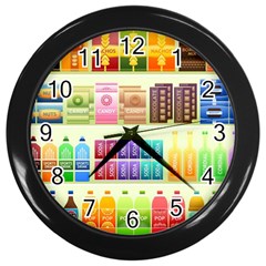 Supermarket Shelf Products Snacks Wall Clock (black) by Cendanart