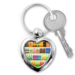 Supermarket Shelf Products Snacks Key Chain (heart) by Cendanart