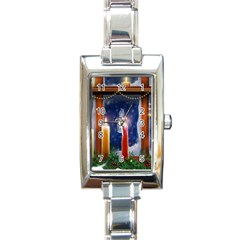 Christmas Lighting Candles Rectangle Italian Charm Watch