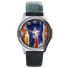 Christmas Lighting Candles Round Metal Watch