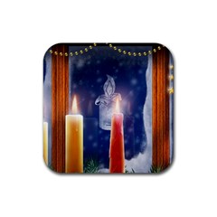 Christmas Lighting Candles Rubber Coaster (square) by Cendanart