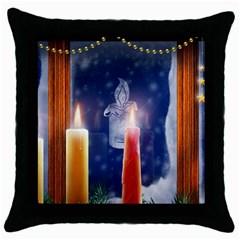 Christmas Lighting Candles Throw Pillow Case (black) by Cendanart