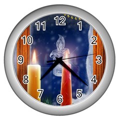 Christmas Lighting Candles Wall Clock (silver) by Cendanart