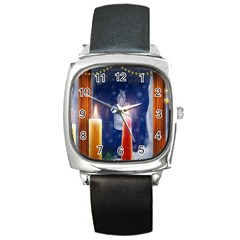 Christmas Lighting Candles Square Metal Watch