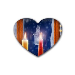 Christmas Lighting Candles Rubber Heart Coaster (4 Pack) by Cendanart