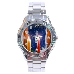 Christmas Lighting Candles Stainless Steel Analogue Watch