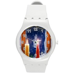 Christmas Lighting Candles Round Plastic Sport Watch (M)