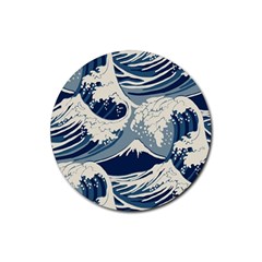 Japanese Wave Pattern Rubber Coaster (round) by Cendanart