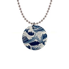 Japanese Wave Pattern 1  Button Necklace by Cendanart