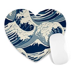 Japanese Wave Pattern Heart Mousepad by Cendanart