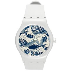 Japanese Wave Pattern Round Plastic Sport Watch (m) by Cendanart