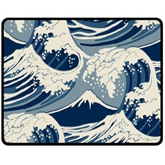 Japanese Wave Pattern Two Sides Fleece Blanket (medium) by Cendanart