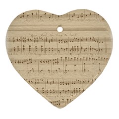 Vintage Beige Music Notes Heart Ornament (two Sides) by Cendanart