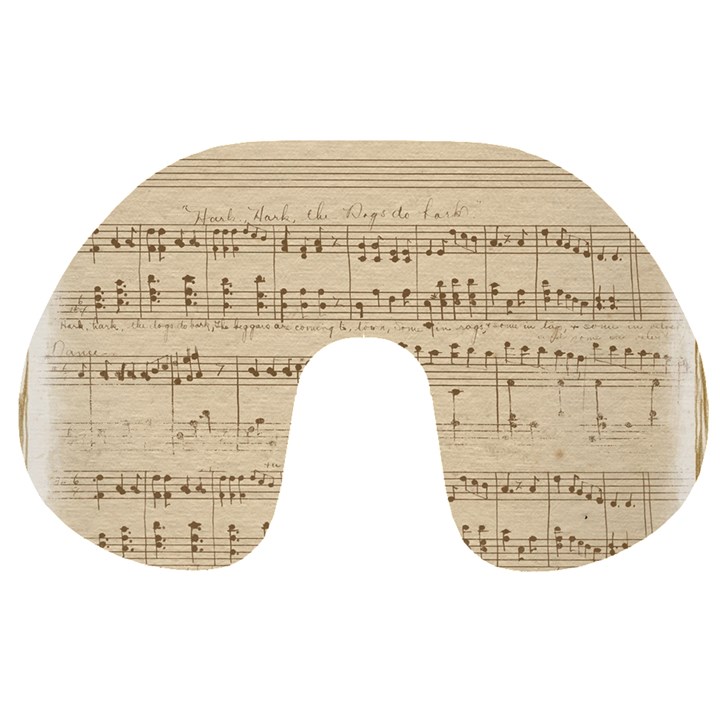 Vintage Beige Music Notes Travel Neck Pillow