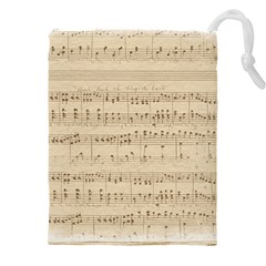 Vintage Beige Music Notes Drawstring Pouch (4xl) by Cendanart