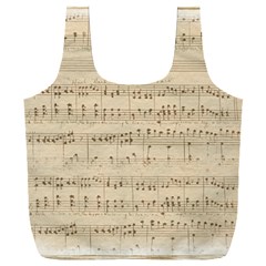 Vintage Beige Music Notes Full Print Recycle Bag (xxl) by Cendanart