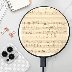 Vintage Beige Music Notes Wireless Fast Charger(black) by Cendanart