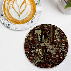 Photo New York City Skyscrapers Uv Print Round Tile Coaster by Cendanart