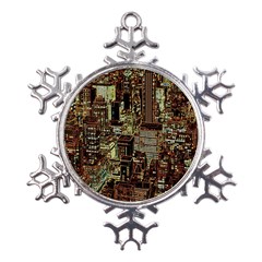 Photo New York City Skyscrapers Metal Large Snowflake Ornament by Cendanart