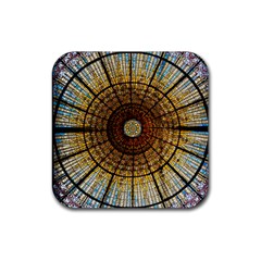 Barcelona Glass Window Stained Glass Rubber Coaster (square) by Cendanart