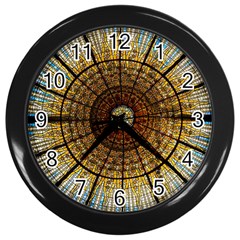 Barcelona Glass Window Stained Glass Wall Clock (black) by Cendanart