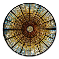 Barcelona Glass Window Stained Glass Magnet 5  (round) by Cendanart