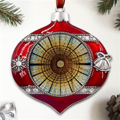 Barcelona Glass Window Stained Glass Metal Snowflake And Bell Red Ornament by Cendanart