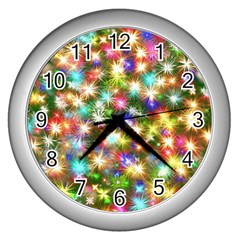 Star Colorful Christmas Abstract Wall Clock (silver) by Cendanart