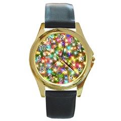 Star Colorful Christmas Abstract Round Gold Metal Watch by Cendanart