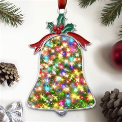 Star Colorful Christmas Abstract Metal Holly Leaf Bell Ornament