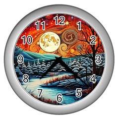 Winter Wonderland Landscape Nature Wall Clock (silver) by Bedest