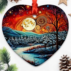 Winter Wonderland Landscape Nature Heart Ornament (two Sides) by Bedest