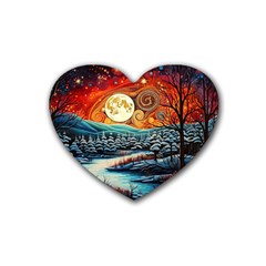 Winter Wonderland Landscape Nature Rubber Heart Coaster (4 Pack) by Bedest