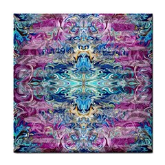 Magenta On Cobalt Arabesque Tile Coaster by kaleidomarblingart