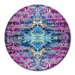 Magenta On Cobalt Arabesque Round Mousepad by kaleidomarblingart