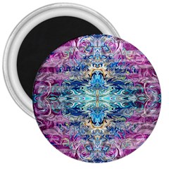 Magenta On Cobalt Arabesque 3  Magnets by kaleidomarblingart