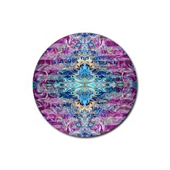 Magenta On Cobalt Arabesque Rubber Round Coaster (4 Pack) by kaleidomarblingart