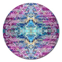 Magenta On Cobalt Arabesque Magnet 5  (round) by kaleidomarblingart