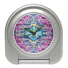 Magenta On Cobalt Arabesque Travel Alarm Clock by kaleidomarblingart