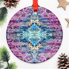 Magenta On Cobalt Arabesque Round Ornament (two Sides) by kaleidomarblingart