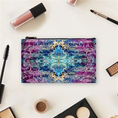 Magenta On Cobalt Arabesque Cosmetic Bag (small) by kaleidomarblingart