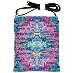 Magenta On Cobalt Arabesque Shoulder Sling Bag by kaleidomarblingart