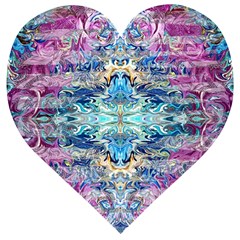 Magenta On Cobalt Arabesque Wooden Puzzle Heart by kaleidomarblingart