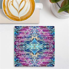 Magenta On Cobalt Arabesque Uv Print Square Tile Coaster  by kaleidomarblingart