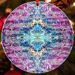 Magenta On Cobalt Arabesque Uv Print Acrylic Ornament Round